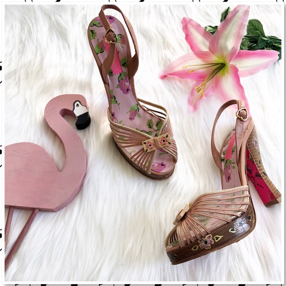 Betsey Johnson Shoes - Betsey Johnson Hand Painted Floral Sling Back Heel